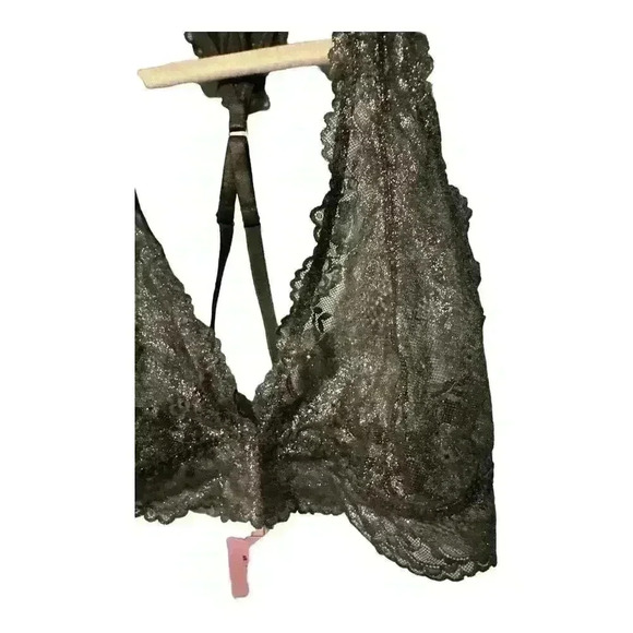 Savage X Fenty Shimmer Floral Lace Racerback Bralette, Large - Picture 2 of 6